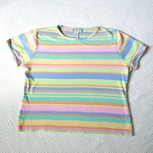 Vintage Y2K Sag Harbor Womens Large Shirt Striped Rainbow Pastel Multicolor